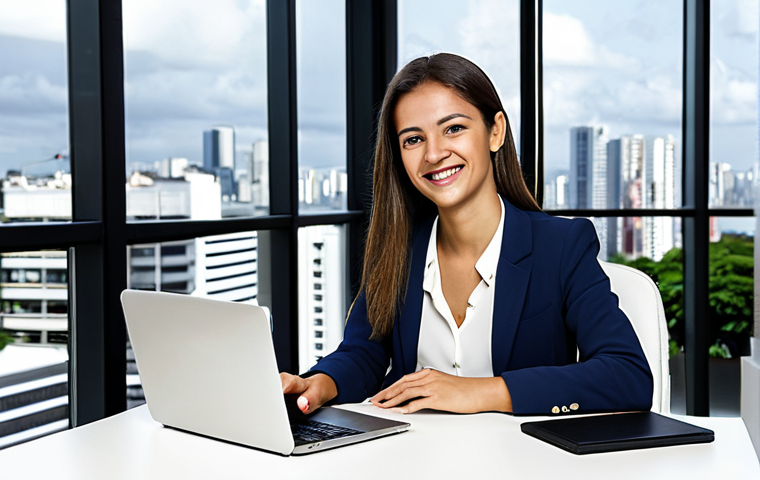 행정관리사와 공공기관 취업 - The Modern Brazilian Entrepreneur**
"A young, professional woman in a bright, modern office space i...