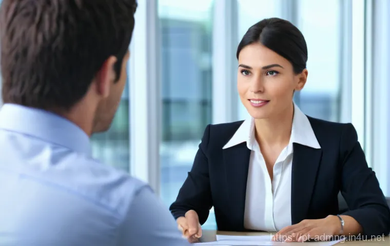 행정관리사 직무 인터뷰 꿀팁 - A diverse professional, a woman in her late 30s, dressed in modern business casual attire (blazer, t...