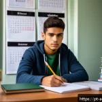 Home 21 행정관리사 시험에 꼭 나오는 문제 - A focused young adult studying at a cozy home office desk filled with organized study materials: tex...